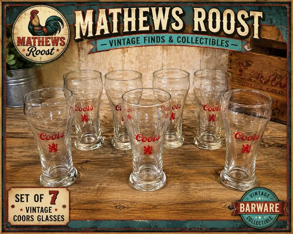 Vintage Coors Beer Tasting Glasses Red Logo Barware Set of 7 Pilsner Glasses